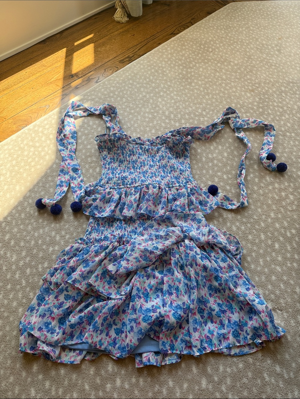 TCEC Blue Floral Mini Dress with Pink Accents